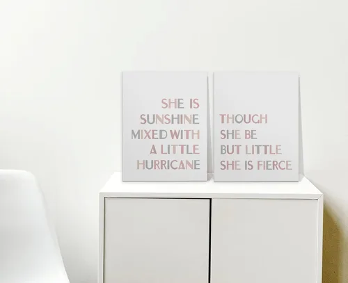 Miniatura 3 de Though She Be But Little She is Fierce - Lienzo enmarcado para decoración de pared, de 11 x 14 pulgadas, juego de 2, bohemio, neutro, niña