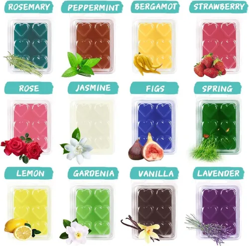 Miniatura 5 de pliadvbu Cera perfumada que derrite el corazón para calentador de cera perfumada – 100% soja derretida – 12 fragancias x 6 corazones para el hogar