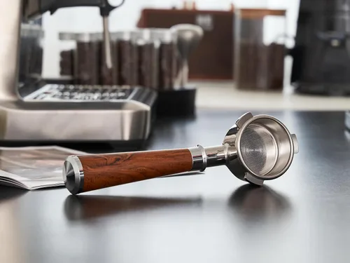 Miniatura 5 de Portafiltro sin fondo de 2.126 in con pantalla de disco Se adapta a máquinas Breville de 2.126 in Portafiltro de acero inoxidable y mango