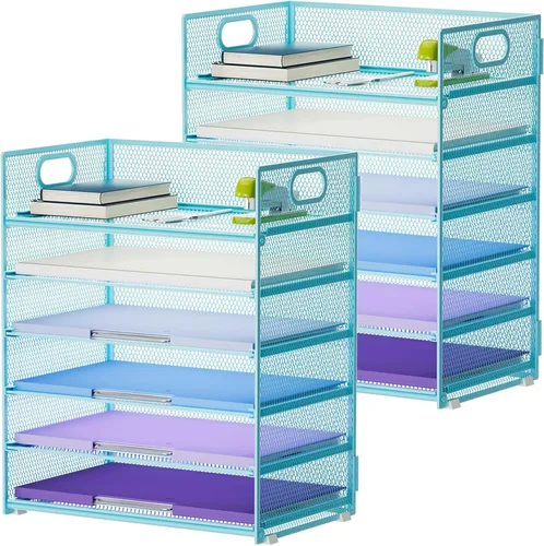 Marbrasse Paquete de 2 Organizadores de Escritorio con Asa, Bandeja de Cartas de Papel de 6 Niveles, Organizador de Archivos de Escritorio de Malla