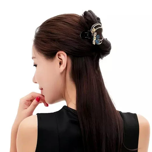 Miniatura 2 de 2 pinzas para el cabello con diamantes de imitación en forma de corazón, pasadores de cola de caballo con diseño decorativo (flor de lum -C)