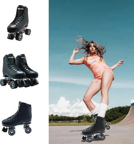 Miniatura 5 de Patines de ruedas para mujeres y hombres, diseño clásico de alta calidad, patines cuádruples de piel sintética para interiores y exteriores, patines