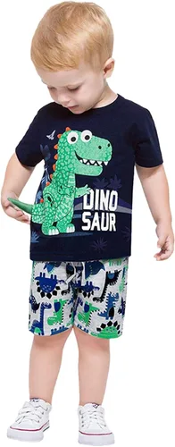 Miniatura 3 de Conjunto de ropa de verano para bebés y niños pequeños de 1 a 6 años de edad, camisetas de dinosaurio de manga corta con estampado de squama