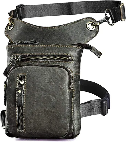 Le'aokuu Riñonera deportiva de cuero genuino para mujer y hombre, riñonera, para montar a la cadera, para muslo, piernas cruzadas