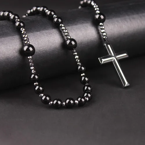 Miniatura 7 de Rosary for Men, Cross Necklace for Men, Tiger Eye Black Obsidian Rosary Beads for Women, Rosarios Catolicos
