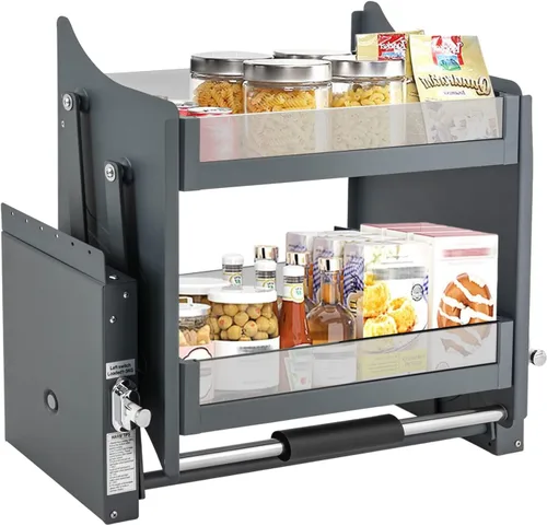 Gdrasuya10 Estante desplegable negro moderno de 24 pulgadas, organizador de armario de cocina de 2 niveles