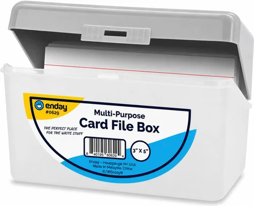 Enday Portatarjetas de índice gris, organizador de tarjetas flash de 3x5, caja con tapa abatible, apto para apilamiento, para notas y recetas, en