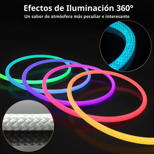 Miniatura 2 de Tyute Tira de luces LED en forma de cuerda, tira de luces LED de neón de 9.84 pies con luminosidad de 360 grados, 5V USB, flexible, impermeable