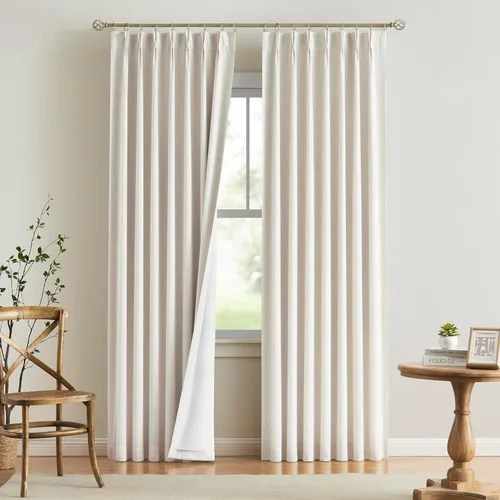 Miniatura 19 de Vision Home Cortinas marrones con pliegues pinzados de bloqueo total, cortinas de ventana de lino mezclado para oscurecimiento de la habitación, 95