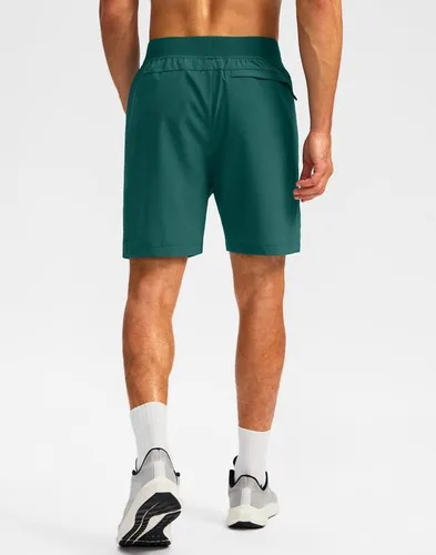 Miniatura 3 de Pudolla Pantalones cortos de entrenamiento para hombre con 3 bolsillos con cremallera, ligeros de 7 pulgadas, pantalones cortos de gimnasio
