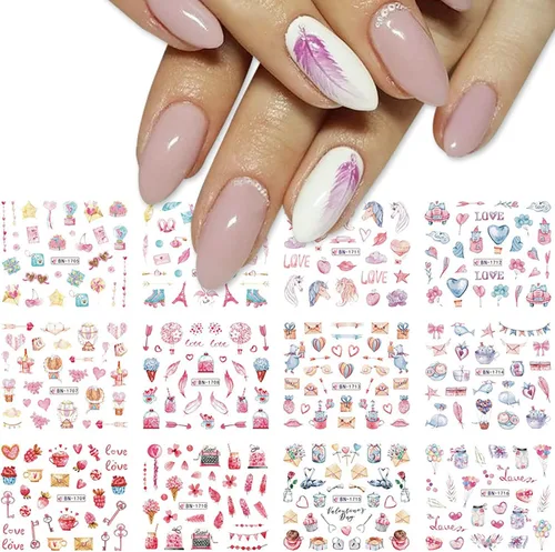 Miniatura 17 de TBRZTR 12 hojas de calcomanías de uñas para el día de San Valentín, diseño de torre de amor, diseño de paraguas, calcomanías de transferencia