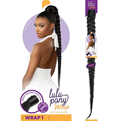 Miniatura 6 de Sensationnel Lulu pony wrap hairextensions- 1 cola de caballo yaki sintética de alto calor o pieza de peluca de pelo (1B negro apagado)