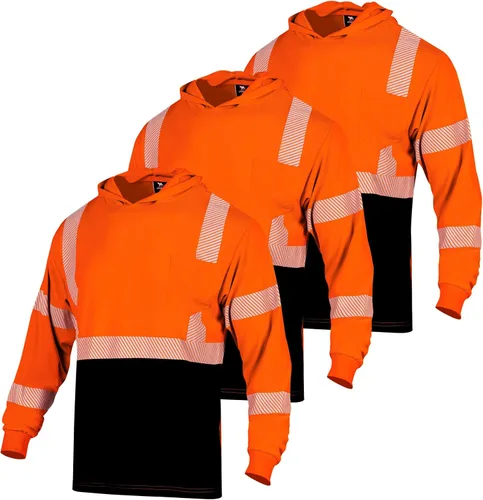 Miniatura 10 de VENDACE 3 piezas de seguridad reflectante de alta visibilidad manga larga ANSI clase 3 Hi Vis construcción trabajo camisetas para hombres con capucha