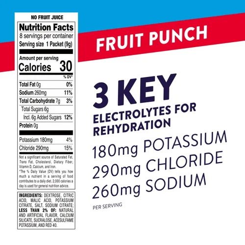 Miniatura 2 de Pedialyte Paquetes de electrolitos en polvo para hidratación rápida, Ponche de frutas, bebida hidratante, 8 paquetes de polvo de una porción