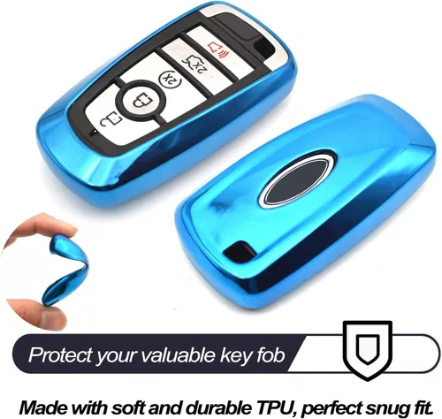 Miniatura 5 de MECHCOS Llavero de metal compatible con Ford Edge Escape Expedition Explorer Fusion Mustang Ranger F-150 F-250 Smart 3 4 5 botones azul TPU llavero
