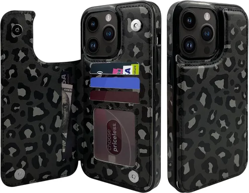 Funda tipo cartera de piel con tapa compatible con iPhone 13 Pro Max de 6.7 pulgadas, para mujeres y niñas con tarjetero y doble cierre magnético,