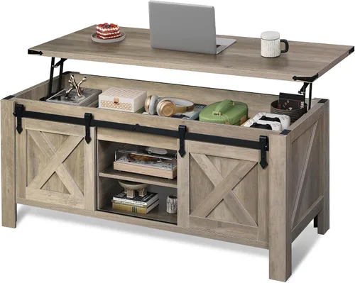 Miniatura 11 de WLIVE Mesa de Centro con Tapa Elevable, Mesa de Centro Estilo Granja de 39.4 pulgadas con Gran Compartimento de Almacenamiento Oculto, Puertas