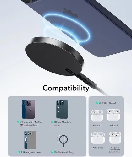 Miniatura 7 de ESR para Cargador MagSafe de 15W Cargador Inalámbrico para iPhone 17/16/15/14/13/12 Almohadilla de Carga Magnética de Apple para AirPods 4/3/Pro/Pro