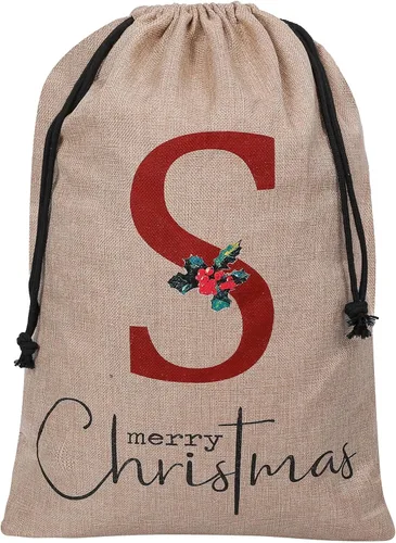 Miniatura 19 de Subyan Bolsa de regalo de Navidad de arpillera de 27 x 23 pulgadas, extra grande, reutilizable, personalizada, con monograma, con cordón