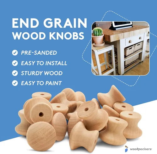Miniatura 6 de Woodpeckers Perillas de madera de grano final, 1 pulgada, paquete de 25 pomos de madera pequeños sin terminar para armarios, aparadores, tiradores