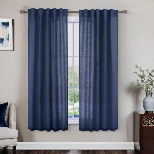 Miniatura 107 de Cortinas de lino azul claro de 90 pulgadas de largo para sala de estar, dormitorio de niñas, guardería, decoración acogedora de verano, bolsillo