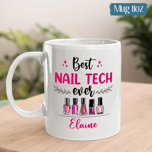 Miniatura 5 de Taza de cerámica Best Nail Tech Ever – Taza de cerámica personalizada con nombre de manicurista para compañero de trabajo – Nuevos regalos