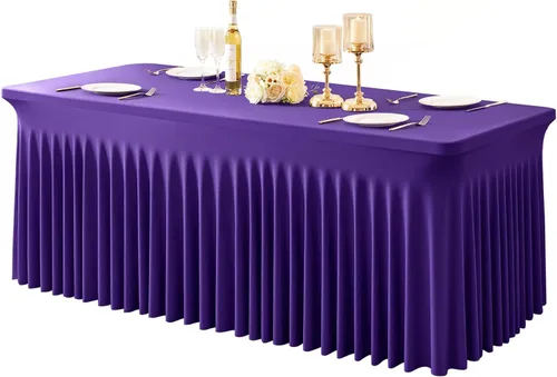 Miniatura 25 de Paquete de 1 manteles azul bebé para mesas rectangulares de 4 pies, cubiertas de mesa de spandex elástico de una pieza resistentes a las arrugas