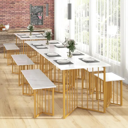 Miniatura 5 de Giantex Juego de mesa de comedor de 4 piezas para 4, juego de sillas de mesa de cocina con banco y 2 taburetes, patas de metal en forma de ala