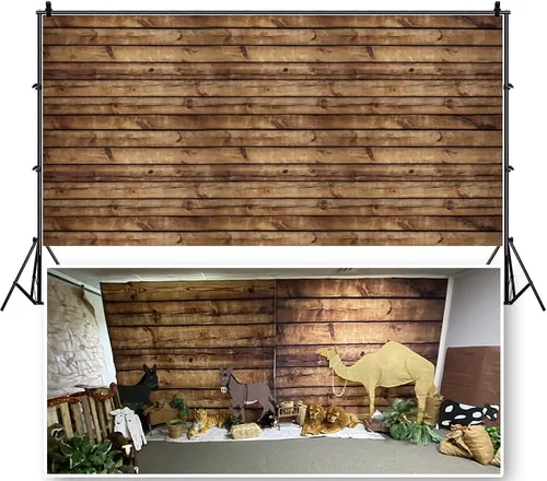 Miniatura 9 de Telones de fondo de madera para fotografía, telón de fondo de madera marrón rústico, pancarta LFEEY 7x5 pies, vinilo sin costuras, fondo de tableros