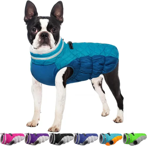 Miniatura 13 de Abrigo de invierno para perro, chaqueta grande para perro, chaqueta impermeable para mascotas con cremallera trasera, abrigo para mascotas con arnés