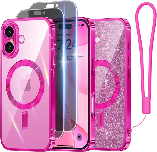 Miniatura 12 de Meifigno Candy Mag Series - Funda diseñada para iPhone 15 Pro, compatible con MagSafe, tarjeta con purpurina y correa de muñeca, protección completa