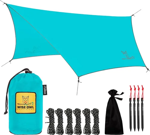 Miniatura 14 de Wise Owl Outfitters Toldo para Hamaca – Funda de lona impermeable para acampar con estacas de tienda de campaña y bolsa de transporte, refugio Gris