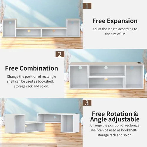 Miniatura 7 de DKLGG Soporte de TV LED, moderno centro de entretenimiento en forma de L con 19 modos de luz LED, almacenamiento y tomas de corriente