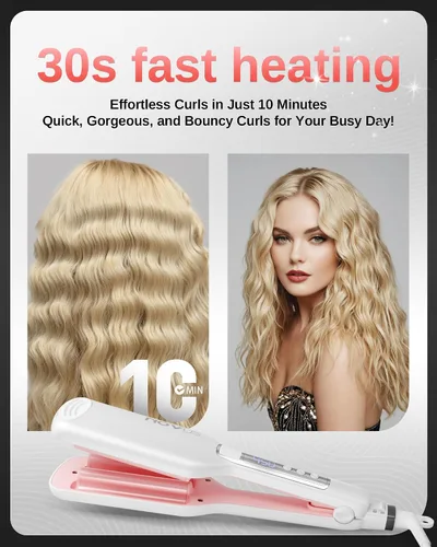 Miniatura 4 de NOVUS Rizador de cabello ondulado de 4 barriles, rizadores de pelo de ondas poco profundas, herramienta caliente con cerámica, rizador de ondas