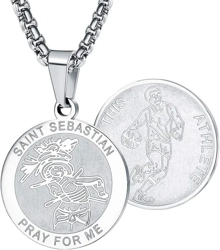 Collar de San Sebastián Collar de acero inoxidable de 1 pulgada para béisbol, fútbol, baloncesto, fútbol y deportes, Metal, no aplica