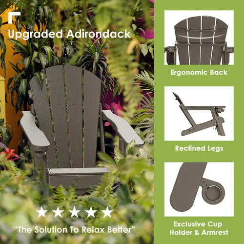 Miniatura 3 de GREENVINES Sillas Adirondack con Otomano Juego de 2 Grano de Madera Plegable Reposapiés Retráctil Plástico HDPE Silla para Hoguera Todo