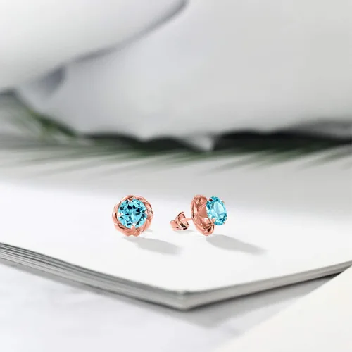 Miniatura 225 de Gem Stone King Aretes de plata de ley 925 de 0.236 in con piedra natal redonda para mujer