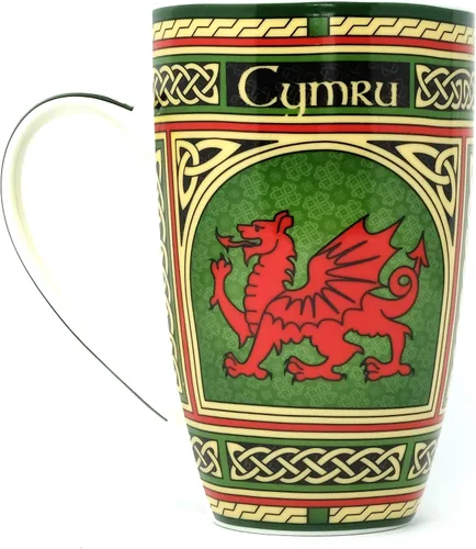 Miniatura 5 de Taza de café de porcelana de Gales - Taza de porcelana de dragón rojo galés con diseño de nudos celtas irlandeses, hecha de porcelana de hueso