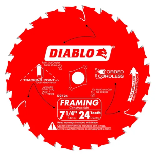 Miniatura 2 de Diablo Hoja de sierra para enmarcar para madera, 7-1/4 pulgadas x 24 dientes, corte delgado, antivibración, larga vida útil para enmarcar y madera