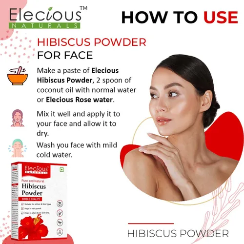 Miniatura 6 de Elecious Polvo de hibisco para el crecimiento del cabello, la cara y la piel brillante de la piel ideal para preparar paquete de cabello, aceite