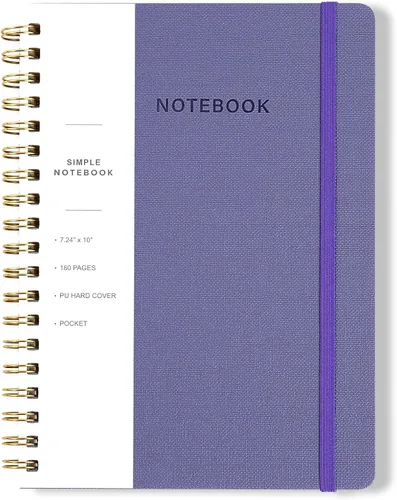 Miniatura 48 de Cuaderno de espiral – Cuaderno grande de tapa dura de 8.5 x 10.98 pulgadas con banda elástica y bolsillo, 180 páginas, diario plano de alambre