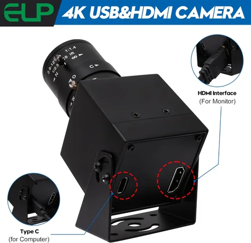 Miniatura 8 de ELP 4K USB HDMI Cámara Manual Zoom Webcam - Enfoque Variable H.264 Mini Cámara de Seguridad USB para Computadora Telescópica - 8mp IMX415 CCTV