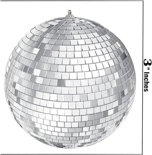 Miniatura 2 de The Dreidel Company Bola de Discoteca con Espejo Plateada Colgante de 3 Pulgadas con Cuerda Adjunta para Colgar, Refleja la Luz, Recuerdo de Fiesta