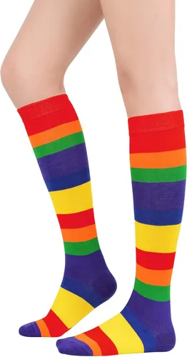 American Trends Calcetines deportivos para mujer, calcetines deportivos al aire libre, medias altas hasta el muslo, medias casuales a rayas