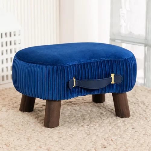 Miniatura 10 de LUE BONA Taburete pequeño curvado con asa, reposapiés de terciopelo beige y otomanos, moderno reposapiés con patas de madera, taburete con asiento