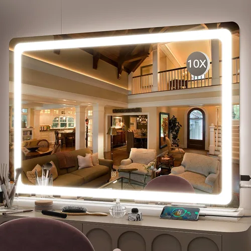 Miniatura 14 de FENNIO - Espejo de tocador con luces, espejo de maquillaje iluminado LED, pantalla táctil con 3 modos de iluminación, regulable, para mesa
