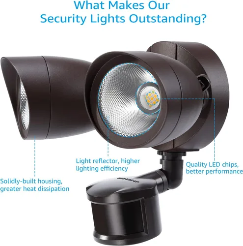 Miniatura 7 de LEONLITE Luz de inundación con sensor de movimiento, certificación ETL, luces LED de seguridad de aluminio del atardecer al amanecer, cabezales