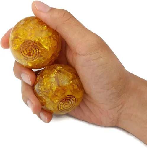Miniatura 2 de Top Chi Bolas Baoding de orgonita citrina con bolsa de transporte para terapia de manos, ejercicio y alivio del estrés (grande de 2 pulgadas)