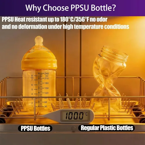 Miniatura 2 de Biberones de PPSU para recién nacidos, biberón anticólico de cuello ancho con pezón de silicona en ángulo, cierre natural y fácil de beber, sin BPA
