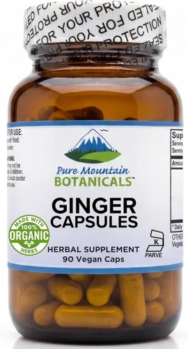 Pure Mountain Botanicals Cápsulas de jengibre – 1000 mg de raíz de jengibre orgánica – 90 unidades – Suplemento Kosher vegano sin gluten sin OMG